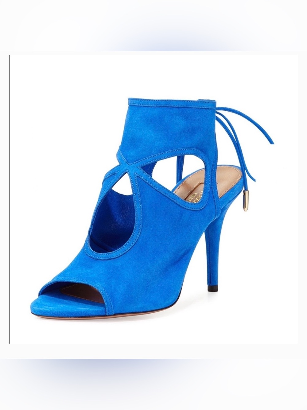 Aquazzura Electric Blue Suede Cutout Peep-Toe Stiletto